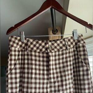 Brown plaid wide leg trousers, Size: M